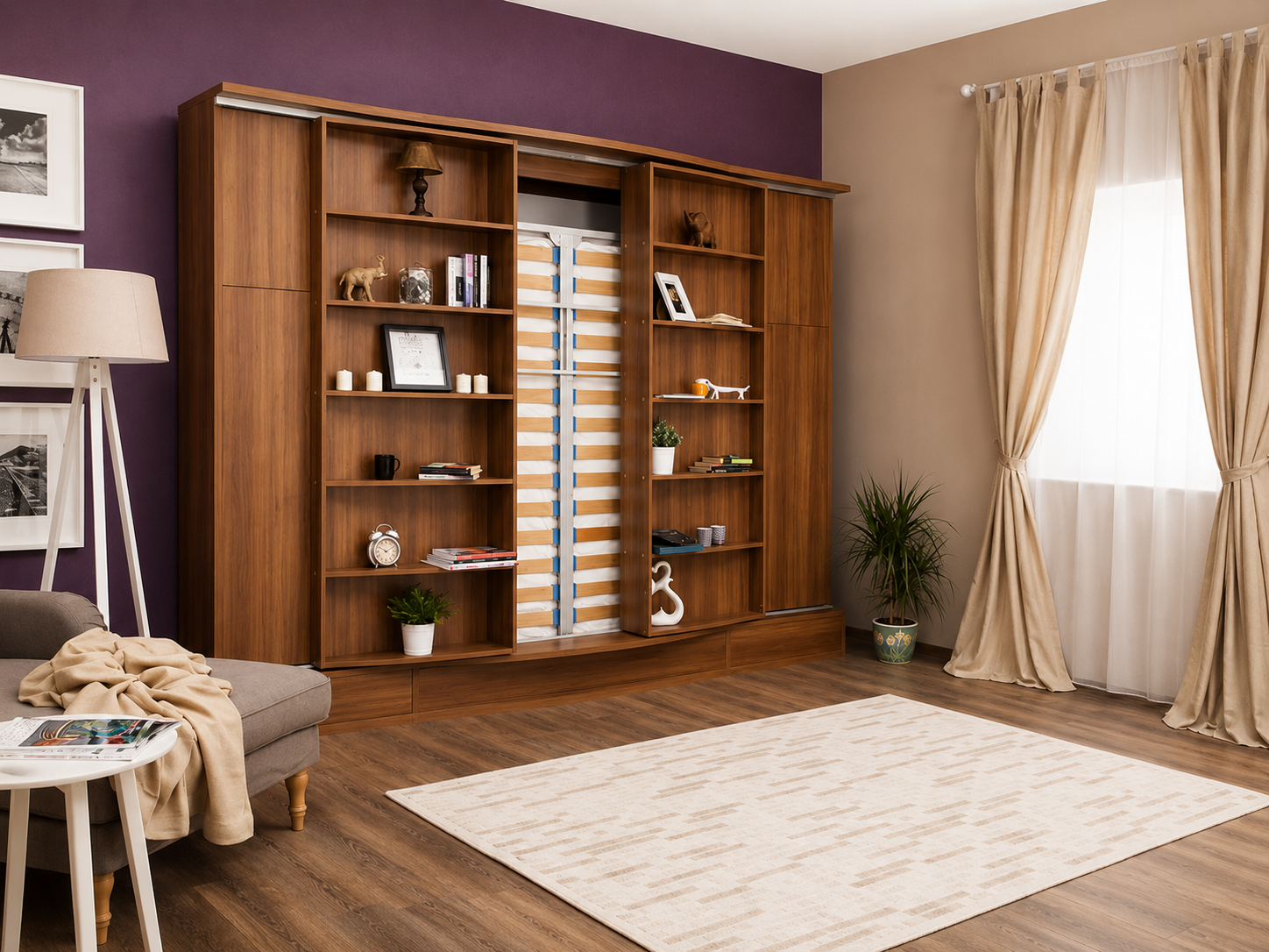 Sliding Suite Wall Bed System in Bookcase Cabinet - Image 9
