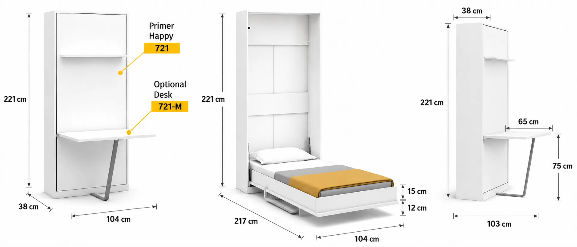 Primer Happy Single Desk Wall Bed System - Image 3
