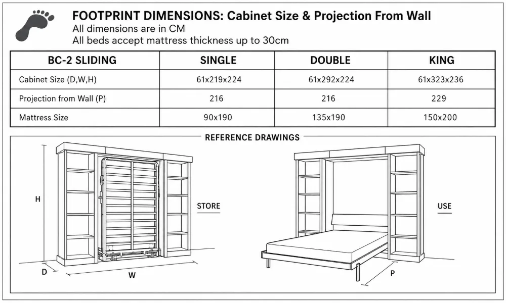 Next Bed - Sliding Library Dimensions